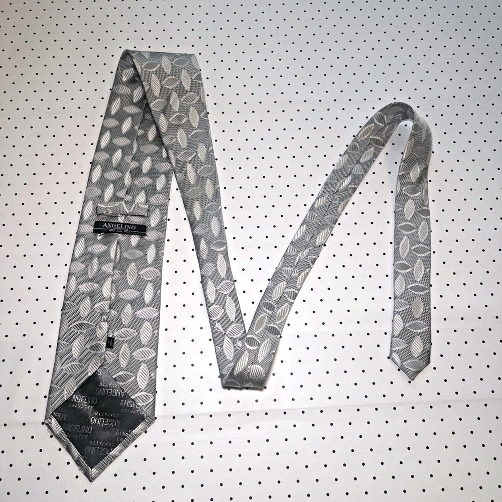 Handmade Silver Leaf Pattern Necktie Formal Wedding Prom Business Tie Mens